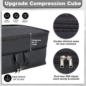 Extra Large Compression Packing Cubes for Travel Essentials, 2 Pack Expandable Travel Cubes for Packing Bags Suitcase Organizer, Black
