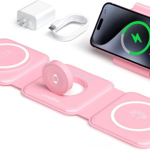 UCOMX 3 in 1 Charging Station for Multple Devices,Foldable 3 in 1 Wireless Charger for Travel,Nano Wireless Charging Station for iPhone16 15 14 13 12 Pro Max/Watch 10 9 8 7 6 5 4 3 Ultra/AirPod Pro