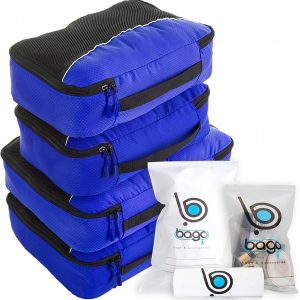bago 7 Pcs Packing Cubes for Suitcases – 4 Travel Cubes with 3 ZipLock Bags – Luggage Organizer Bags to Get Maximum Storage, Save Time & Effort to Pack – Happy Traveling (Deep Blue)