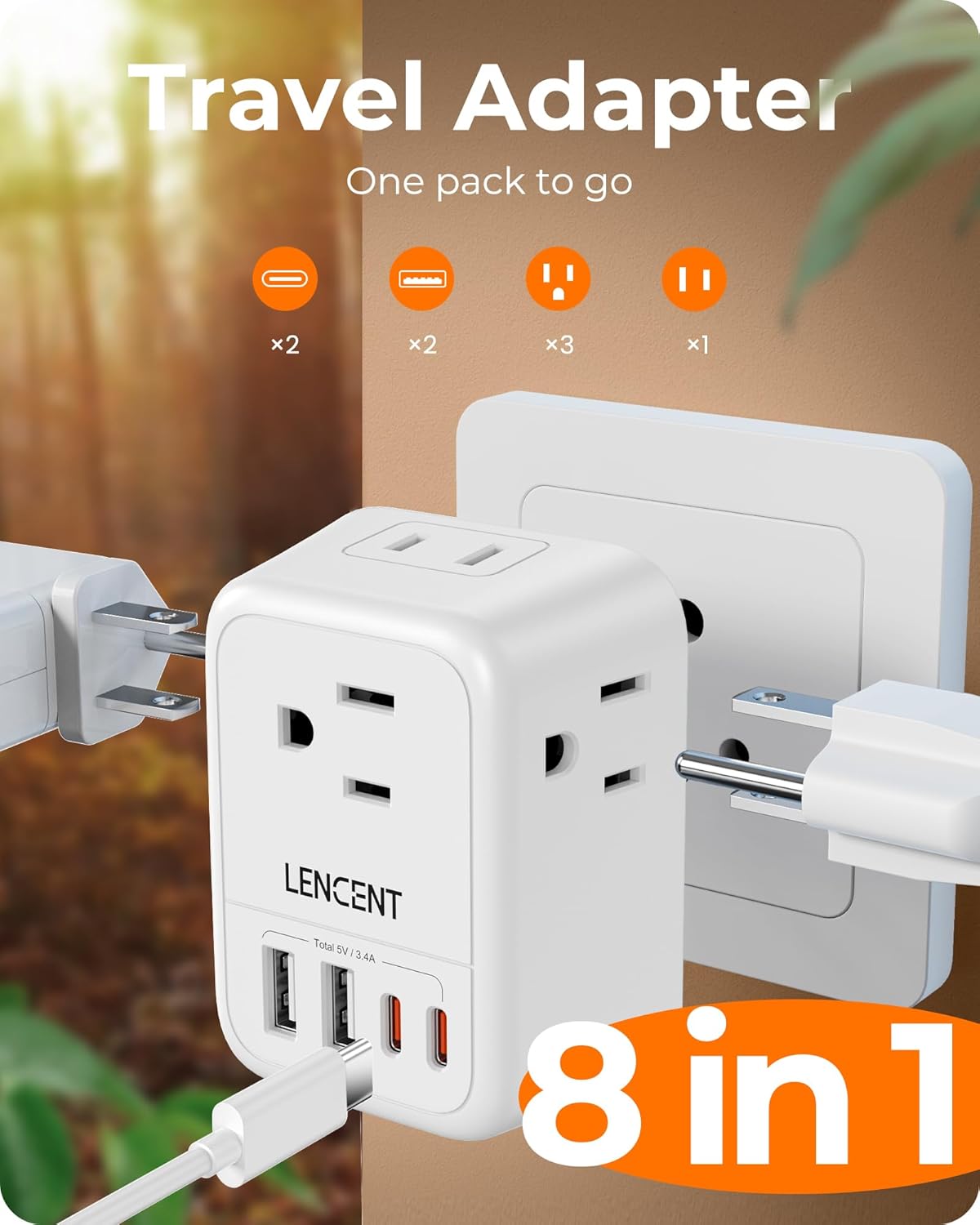 LENCENT Foldable India Travel Plug Adapter, US to India Power Plug Adapter with 4 Outlets, 4 USB Charger(2 USB C), Type D Adaptor for USA to India Bangladesh Maldives Nepal Pakistan, Safe Grounded - Image 6