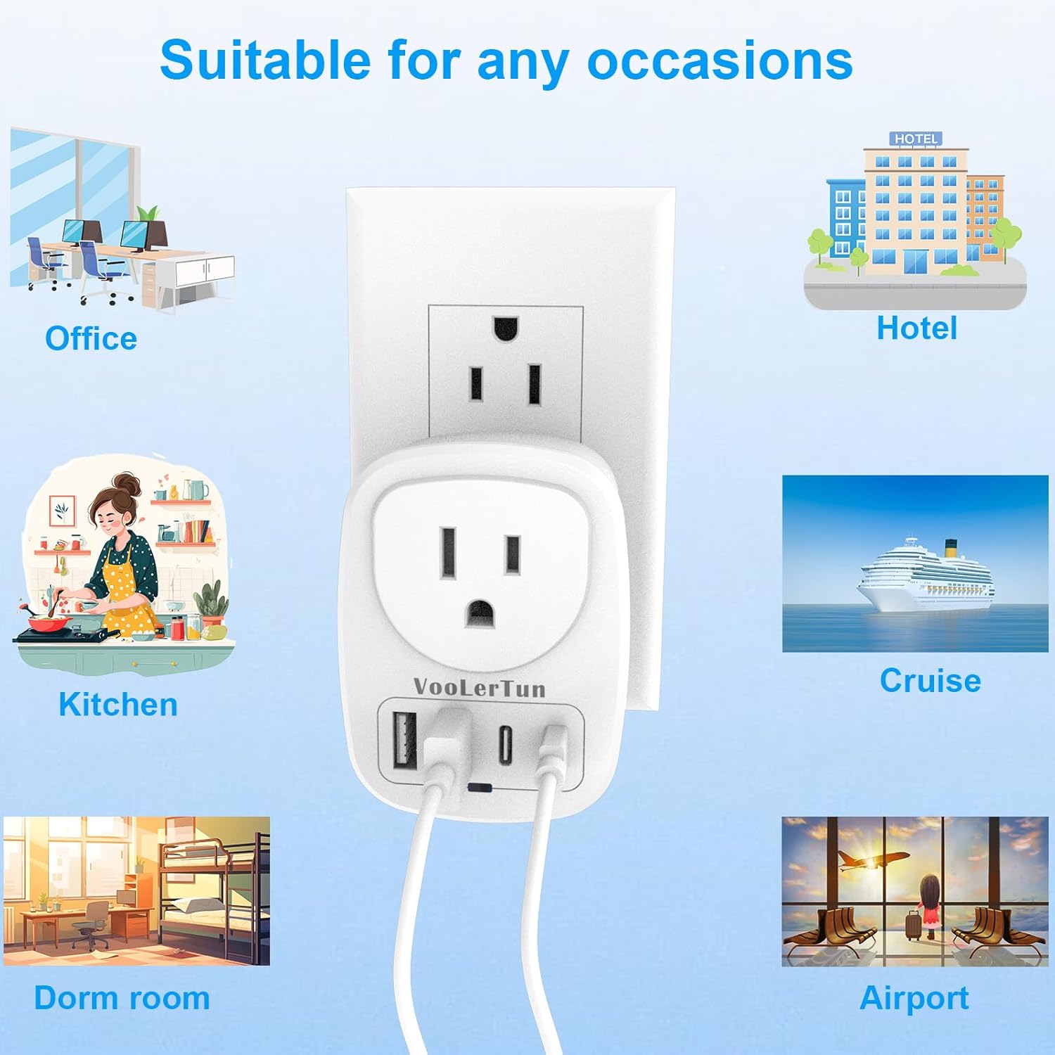 Multi Plug Outlet Extender 2 Packs, Outlet Plug Adapter, American Type B Plug Adapter with 1 Electrical Outlets, 4 USB Charger Ports (2 USB C), for School, Travel, Office, Home Essentials - Image 6
