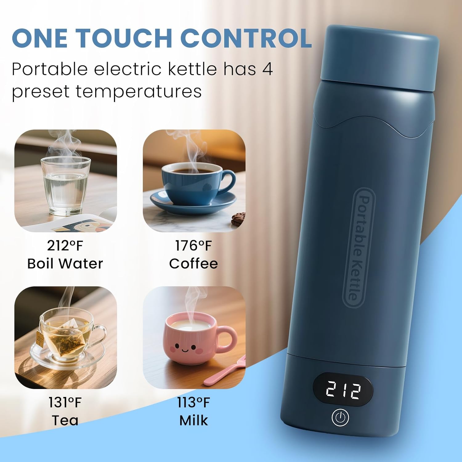 Travel Electric Kettle Portable Mini Kettle,316 Stainless Steel 16.91Oz,Small Hot Water Boiler with 4 Temperature Settings,Fast Boiling Water with Auto Shut-Off and Boil Dry Protection(Blue Spruce) - Image 6