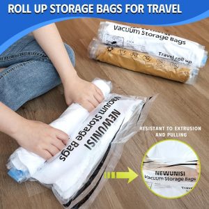 12 Pack Compression Bags for Travel, Roll Up Reusable Travel Space Saver Vacuum Storage Bags for Luggage, Camping, and Storage (No Vacuum or Pump Needed).