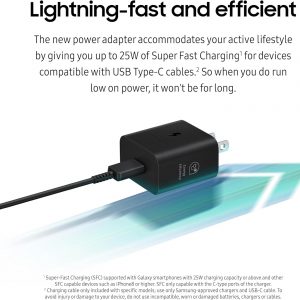 Samsung 25W Wall Charger Power Adapter, Cable Not Included, Super Fast Charging, Compact Design, Energy Efficient, Compatible with Galaxy and USB Type C Devices, Black
