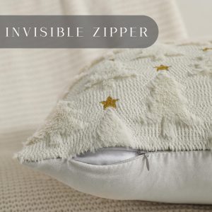 Allorry Christmas Pillow Covers 18 x 18 inch Set of 2 Cream White Christmas Tree Pillow Covers Decorations Plush Faux Fur Soft Cushion Case for Winter Xmas Holiday Home Bedroom Sofa Decors PT004-D18