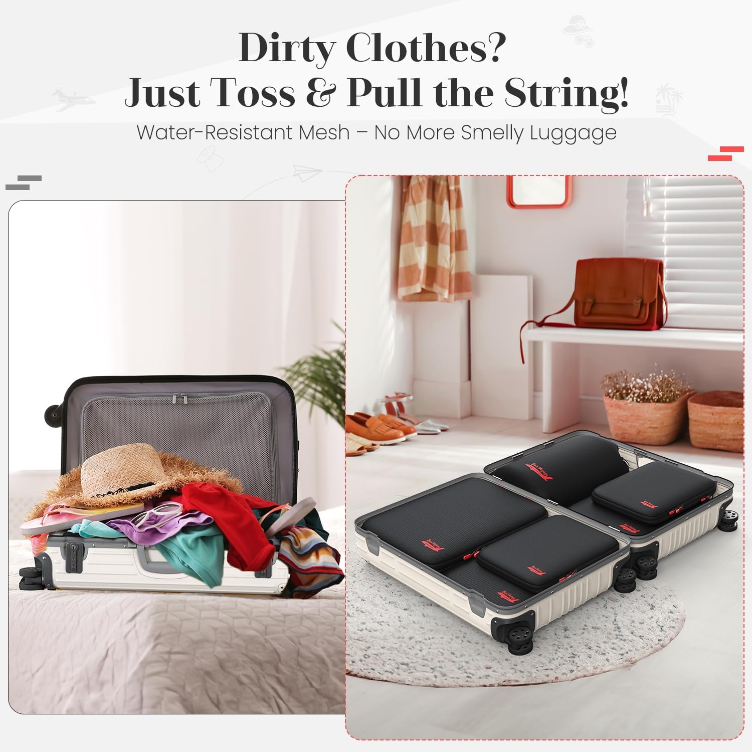 6 Set Compression Packing Cubes for Travel, 3 Sizes (5+1) for Carry-On Travel, Waterproof Compression Packing Cubes Set with Laundry Bag & Luggage Organizer (Black) - Image 7