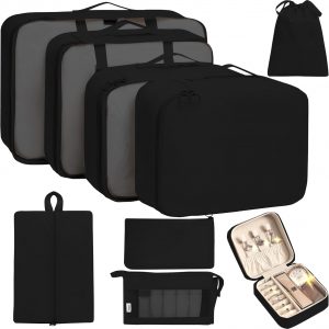 TRAILKICKER 9 Set Packing Cubes for Carry on Suitcase Travel Organizer Bags for Luggage Suitcase Organizer Bags Packing Cube Set for Packing Women Men (Black)