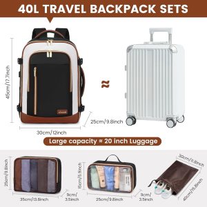 LOVEVOOK Travel Backpack for Women & Men, 40L Carry On Backpack, Personal Item Bag with 3 Packing Cubes, Business Weekender Overnight Luggage Daypack, Fits 17 Inch Laptop, Black Beige