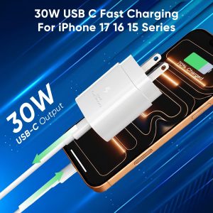 iPhone 17 16 15 Charger Fast Charging 10FT Cable, 30W USB C Charger Block for i Phone 15 16 16e 17 Air Plus Pro Max/iPad Pro/AirPods, PD USBC Power Adapter Wall Plug & Type C to C Cord, 2 Pack