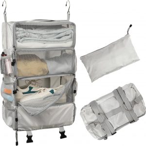 TABITORA Travel Luggage Organizer insert Hanging Packing Cubes for Suitcase Carry on Closet Hanging Shelves Folding(Grey,M)