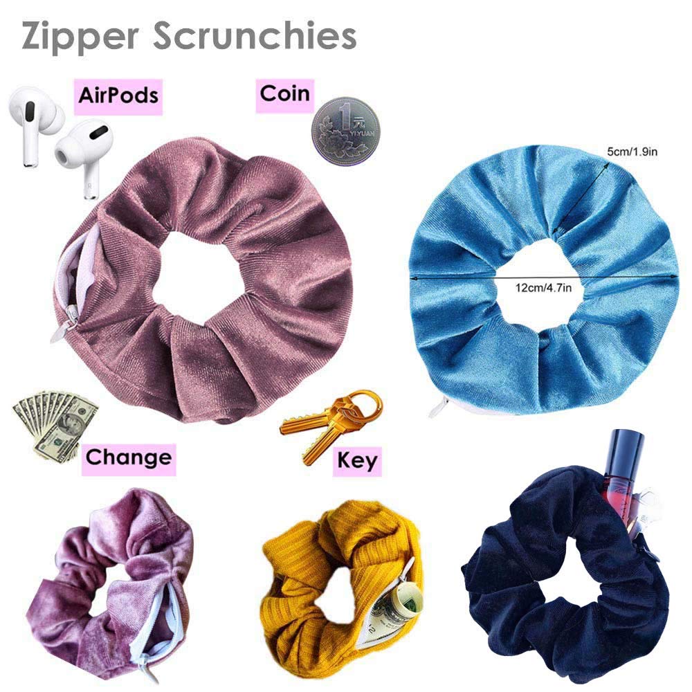ZOSTLAND Hidden Pocket Premium Velvet Scrunchie with Secret and Hidden Zipper, Soft Hair Ties Bracelet, Key Money Storage Bag Wallet, Elastics Hair Band Accessories Gift for Girl Women (3pcs Tie-dye) - Image 3