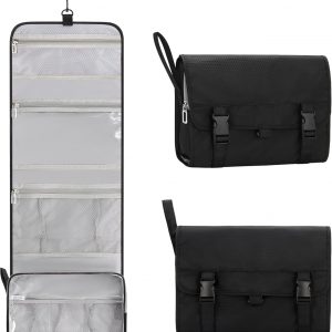 Relavel Travel Hanging Toiletry Bag for Men Women Travel Kit Shaving Bag Waterproof Large Makeup Bag Wash Bag Makeup Organizer Cosmetic Case for Bathroom Shower Black