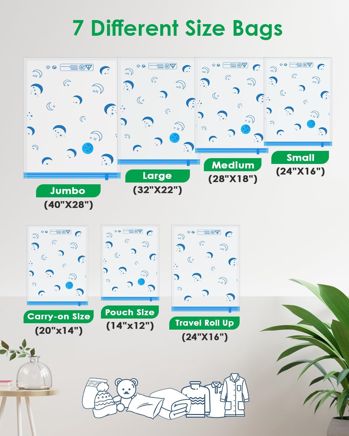 Travel Compression Bags, 25 Pack Vacuum Storage Bags with 1500mAh Rechargeable Battery, Vacuum Seal Bag for Space Saving Clothes, Blanket, Duvets, Pillows, Comforters, Travel Essentials, Luggage - Image 9