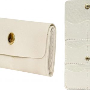 Mini Travel Jewelry Bag, Jewelry Organizer Travel Roll Bags Pouch Case, Multifunctional Portable Foldable Mini Jewelry Travel Pouch With Buckle For Rings Necklaces Earrings (White)
