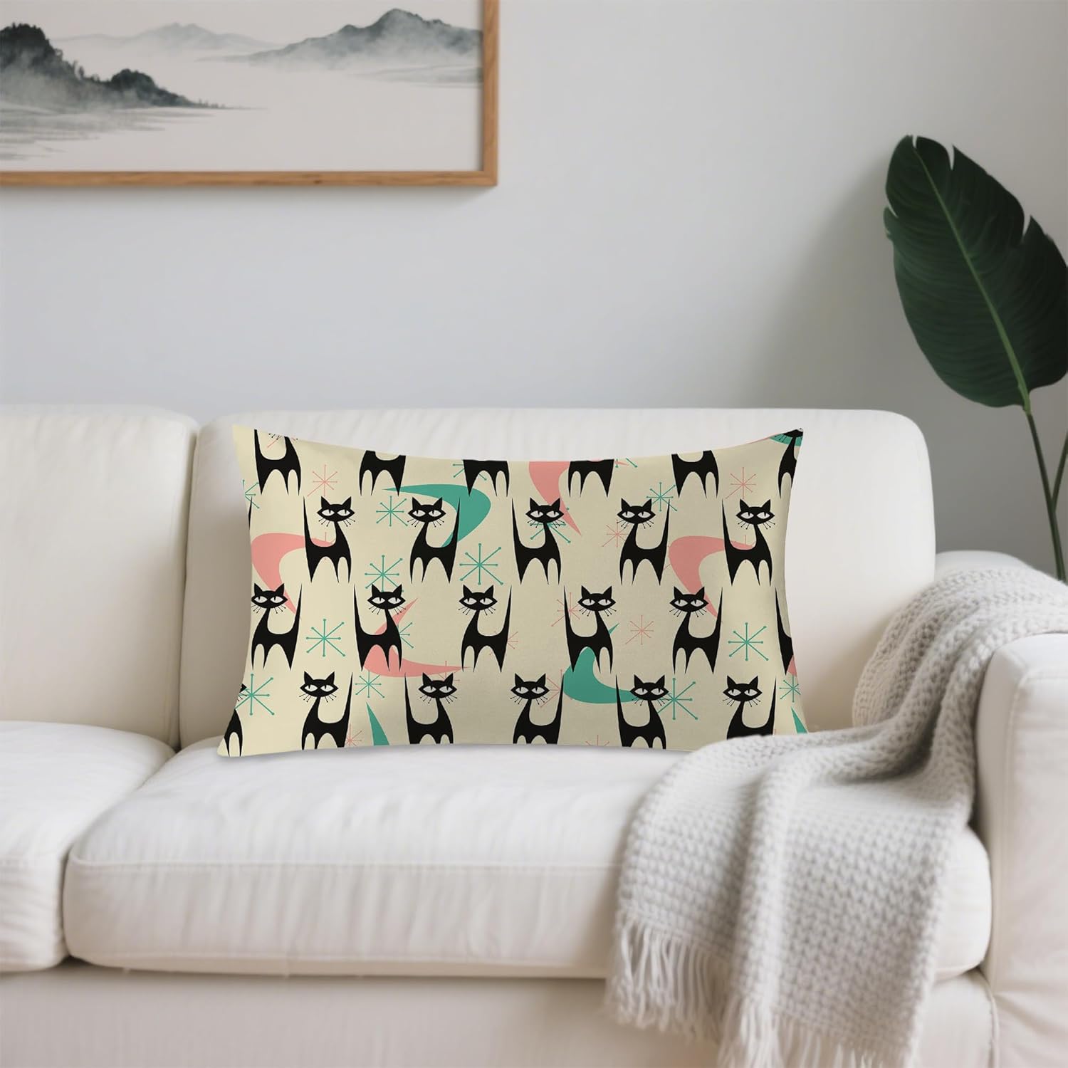 1 Pack Satin Pillowcase for Hair and Skin Mid Century Colorful Modern Cat Imitation Silk Pillowcase 20" x 30" with Hidden Zipper Soft Smooth Cooling Pillow Cover Queen Size for Bedroom Sofa - Image 7