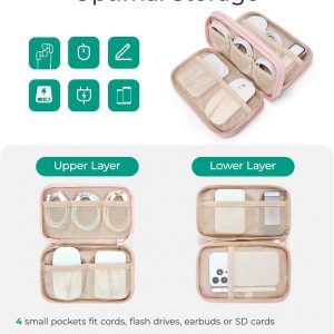 BAGSMART Electronics Organizer Travel Case, Cord Storage for Chargers Cables Phones, Compact Tech Accessories Pouch, Pink