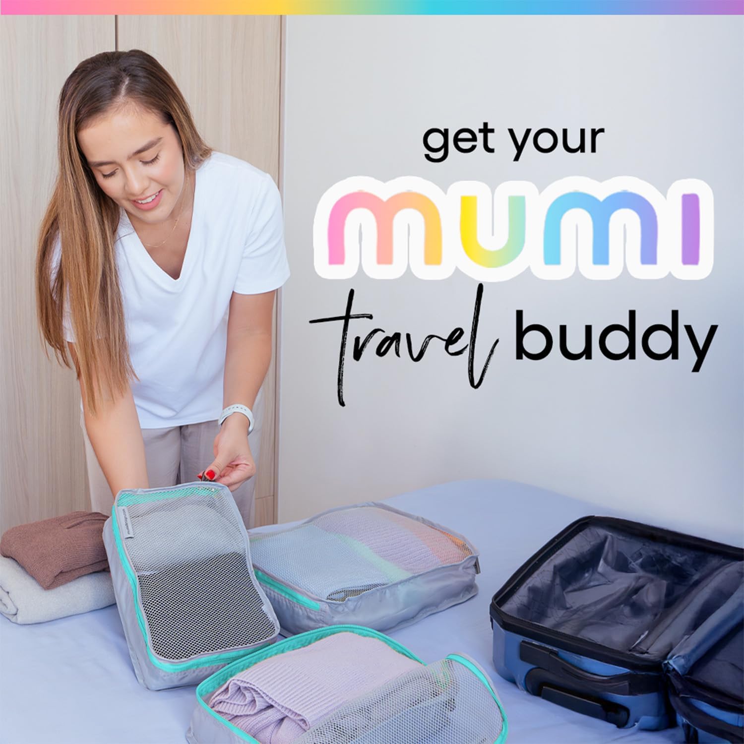 MUMI Packing Cubes - 5 Compression Packing Cubes for Travel, Luggage Organizer Bags for Suitcases, Carry-On, Duffle or Backpack – Mesh, Waterproof Bags for Clothes, Kids & Travel Accessories - Aqua - Image 7