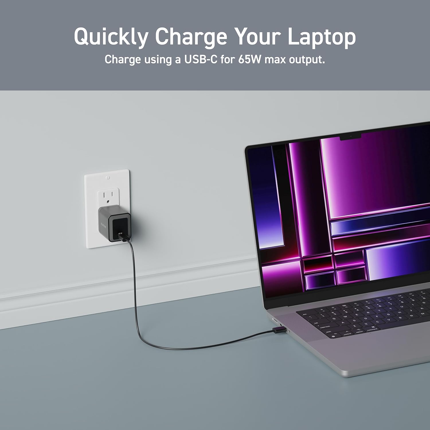 ELECOM 65W USB C Wall Charger Block, GaN II Fast Charging, Laptop Power Adapter for MacBook Air, iPad, iPhone, Tablet, Airpods, Watch, Speakers, Samsung, Single Port Charging Block - Image 3
