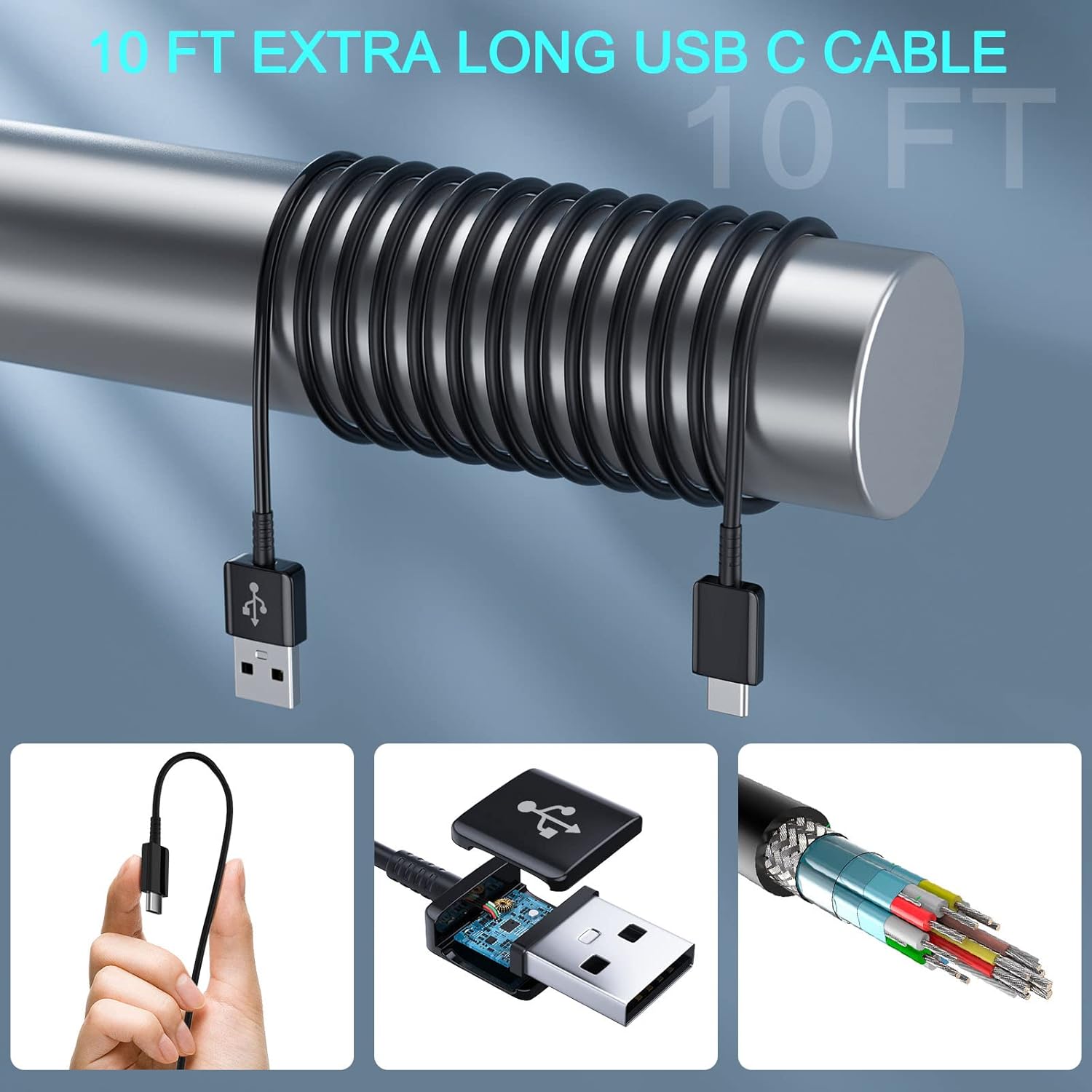 Android Type C Phone Charger with 10 FT C Charger Cable Fast Charging for Samsung Galaxy S10/S10e/S10+/S9/S9+/S8/S8+/S23/S22/S21 Ultra/S20/Note 20/Note 10/Note 9/S25/s25+/S24/S24+/S24 Ultra - Image 3