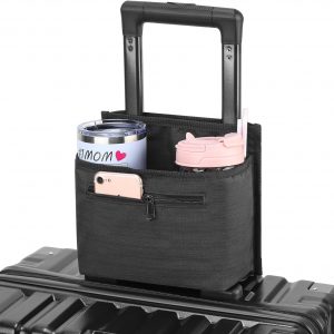 Luggage Travel Cup Holder Attachment for Suitcase Drink Carrier Caddy, Coffee Mug and Tumblers, Traveler Carry on Hands Free Accessory- Gifts for Flight Attendants Travelers Accessories- Black