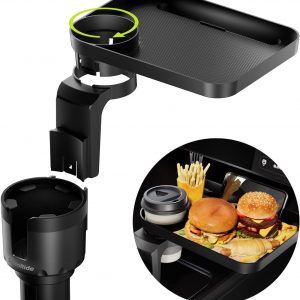 Car Cup Holder Tray -Expander- 3 in 1 Detachable Food Table Tray with Solid Base – Road Trip Essentials Accessories Gadgets – Fits Yeti, Hydro Flask 32/40 oz