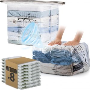 TAILI 8 Pack Cube Vacuum Storage Bags, Medium Size (25x19x11 inch), Vacuum Seal Bags for Clothing, Travel Compression Packing for Clothes, Blankets, Baby Clothes, Travel Accessories