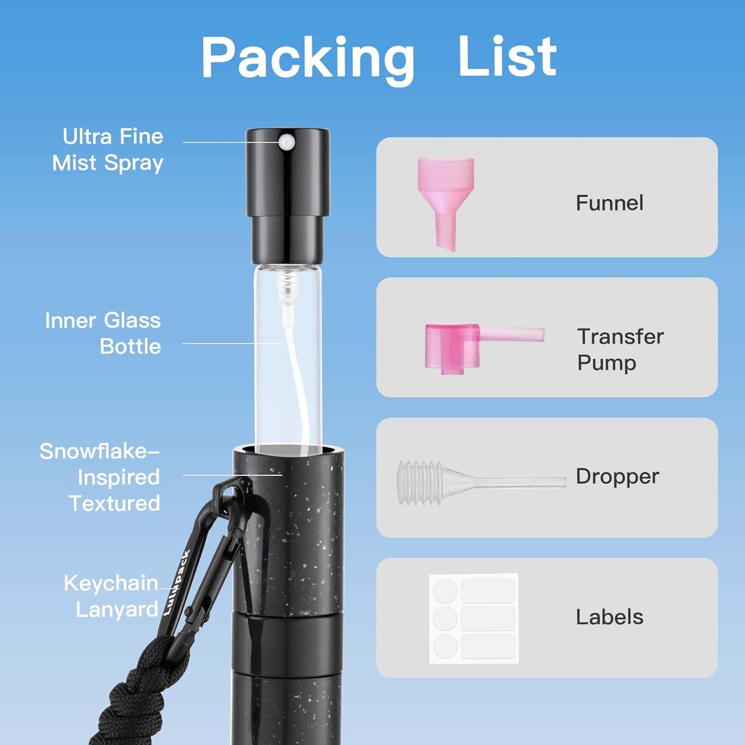 Travel Perfume Bottle Refillable - Keychain Cologne Spray Atomizer Mini - Small Travel Size Sprayer Empty Refill Sample Container - Portable Fragrance Decant Dispenser for Women 8ml Black - Image 8