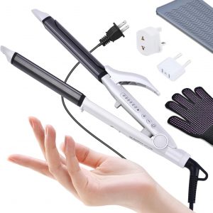 VGR Dual Voltage(100~250V) Travel Curling Iron with European Plug Adapter for International Travel, Europe Travel Essentials for Women, European Travel Must Haves