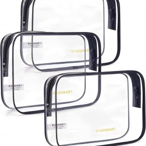 BAGSMART Clear Toiletry Bag, 3-Pack TSA Approved Travel Toiletry Bag Carry On Travel Accessories Bag Airport Airline Quart Size Bags water-resistant Makeup Bag for Women