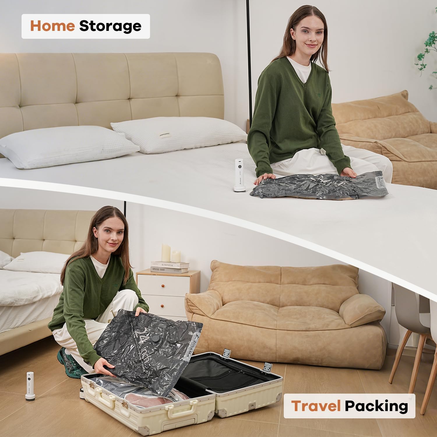 Vacuum Storage Bags for Travel with Wireless Rechargeable Air Pump, 16 Pack Travel Essentials Space Saver Compression Bag for Luggage, Suitcase, Backpack, Vacuum Seal Bags for Home Storage Clothing - Image 7
