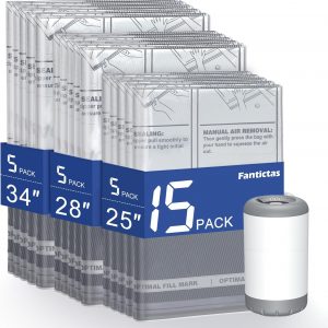 Fantictas Travel Vacuum Storage Bags with Rechargeable Air Pump, 15 Pack Portable Space Saver Bags, Compression Bags for Clothing, Bedding, Seasonal Storage & Packing Bags for Moving
