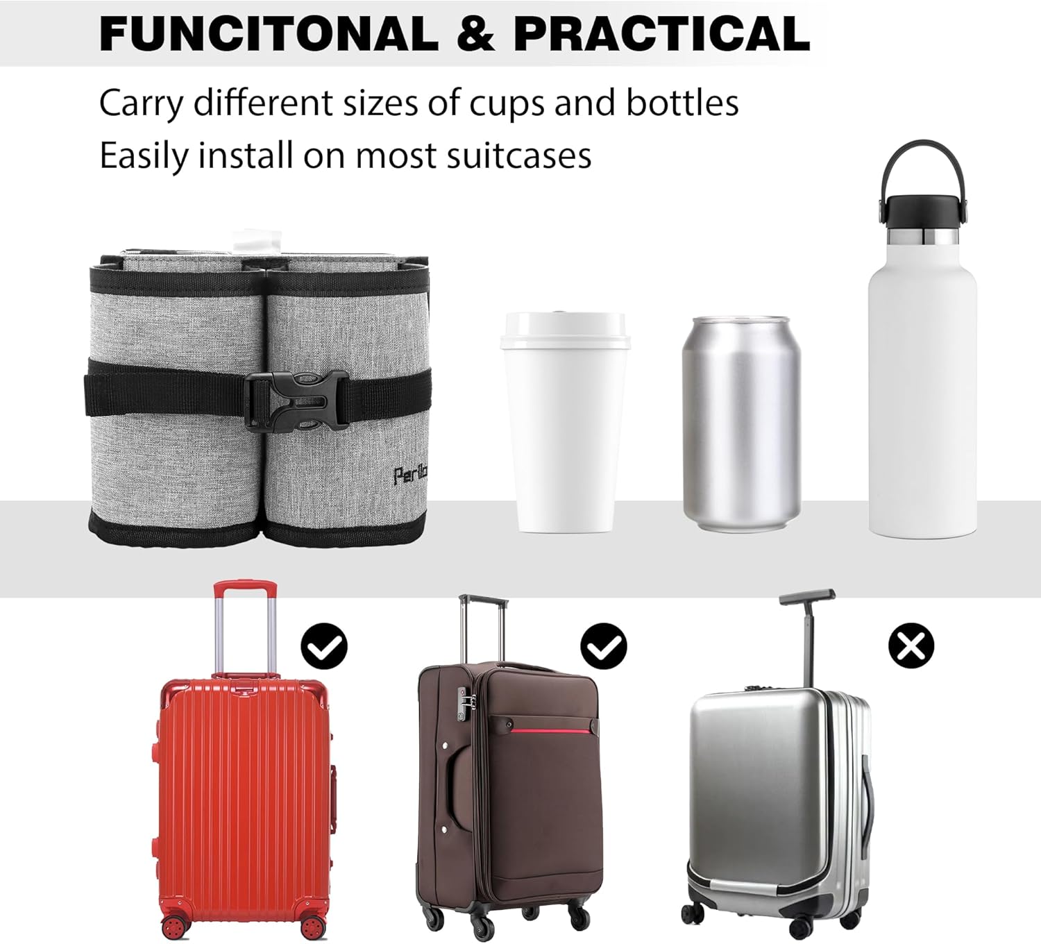 Perilogics Luggage Travel Cup Holder Attachment for Suitcase Drink, Coffee Mug, Bottle Caddy. Traveler Carry on Hands Free Accessory. Ideal for Frequent Travelers or Flight Attendants Gift. - Image 4