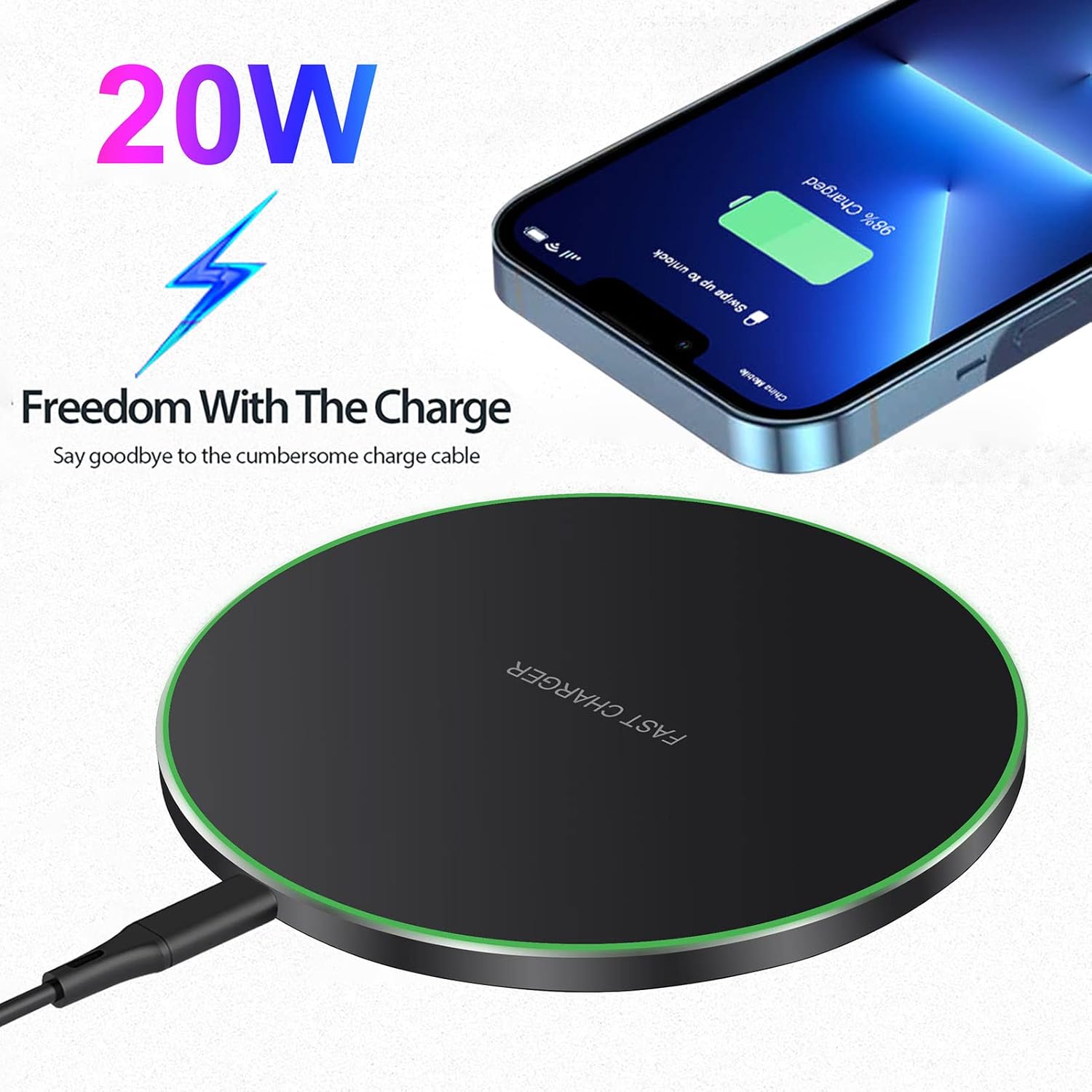 Fast Wireless Charger,20W Max Wireless Charging Pad Compatible with iPhone 17/17 Pro/16/15/14/13/12/SE/XS Max/XR,AirPods;FDGAO Wireless Charge Mat for Samsung Galaxy S25/S24/Note,Pixel/LG - Image 2