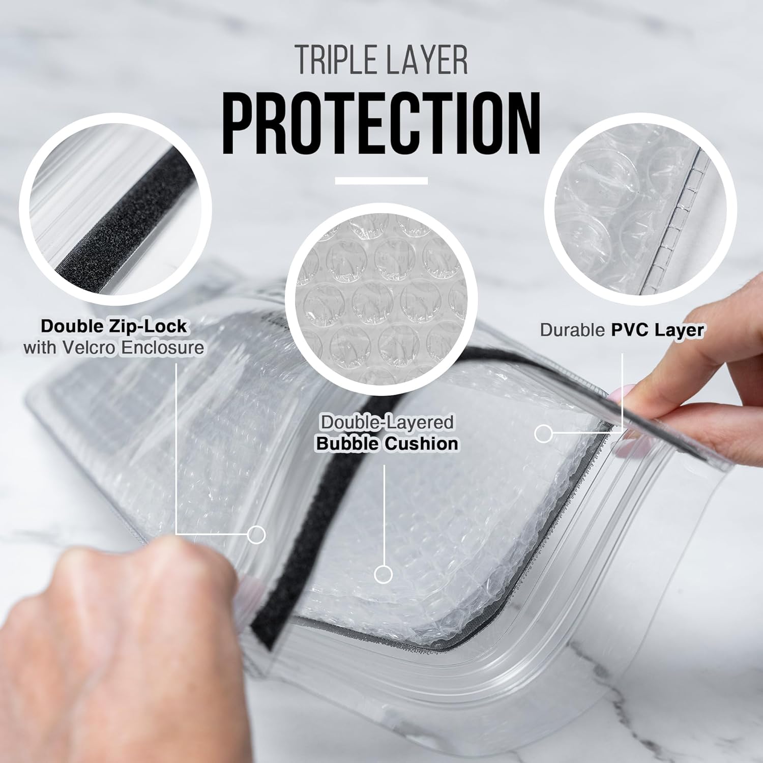 Liquid Spectrum Reusable Bottle Shield Wine Protector Travel Bag (6-Pack) - Unbreakable Shipping Sleeve, Leak Proof & Double Layer Bubble Protection | Travel Bags for Suitcase Luggage, Clear - Image 4