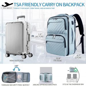 EMPSIGN Carry on Travel Backpack for Women & Men, 17 inch Large TSA Friendly Laptop Backpack with USB Port, Airline Approved Carry On Luggage, Travel Essentials, Weekender Overnight Bags, Light Blue