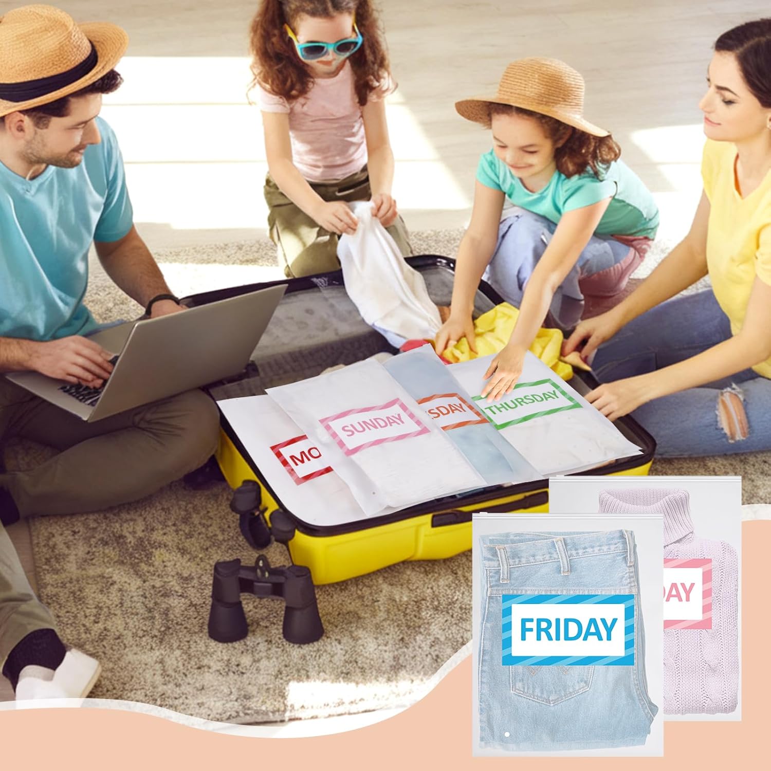 Packing Cubes Kids and Baby Travel Organizer Pouches, Suitcases and Luggage Travel Bags for Boys and Girls Summer Camp, Cruise, and Family Vacations, Days of Week - Image 7