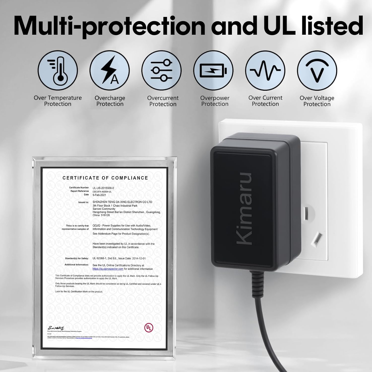 Kimaru 12V 2A Power Adapter for LED Strip Light, CCTV Camera, Webcam, Router, GPS, BT Speaker, Yamaha Keyboard, Regulated 12 Volts 2000mA Power Supply Cord, DC 12V Transformer with 5 Tips. - Image 4