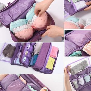 FAMOORE Travel Bra Underwaer Organizer Compact Lingerie Box Fornight Toiletry Bag (Purple)