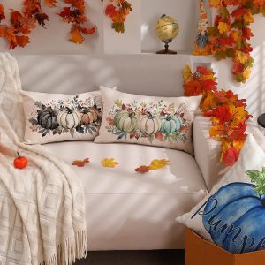 DFXSZ Fall Pillow Covers 12×20 Inch Thanksgiving Black White Brown Pumpkin Maple Leaf Lumbar Pillow Covers Polyester Fall Decoration for Home Couch YZT073-K12