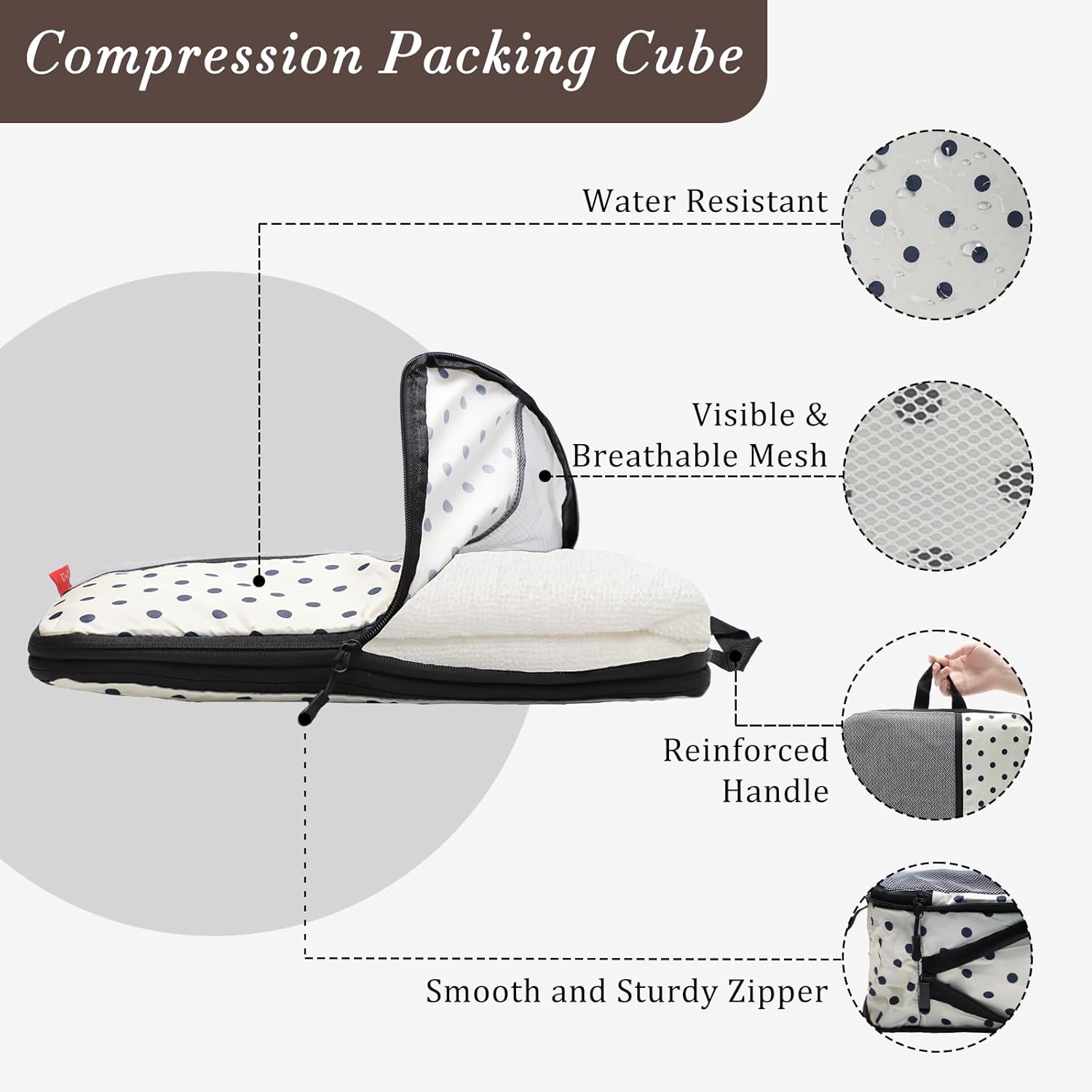 U+U 4 Set Compression Packing Cubes - Ultralight Travel Organizers, Space-Saving Suitcase Organizer, Expandable Packing Cubes for Travel, Business Trip and Family Vacation (Polka Dot) - Image 2
