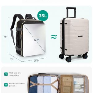 BAGSMART Travel Backpack for Women, 35L Carry-On Backpack Fits 17.3 Inch Laptop, TSA Approved Water-Resistant Weekender Gym Backpack, Black