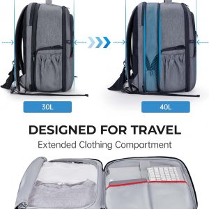 BAGSMART Camera Backpack, Expandable DSLR SLR Camera Bags for Photographers, Photography Travel Backpack with 15.6″ Laptop Compartment, Rain Cover & Tripod Holder, Grey