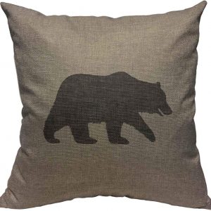 VERSUSWOLF Throw Pillow Covers Grizzly Silhouette Style Cute Bear Cabin Cotton Linen Decorative Square Pillowcases Cushion Cover 18 X 18 Inch