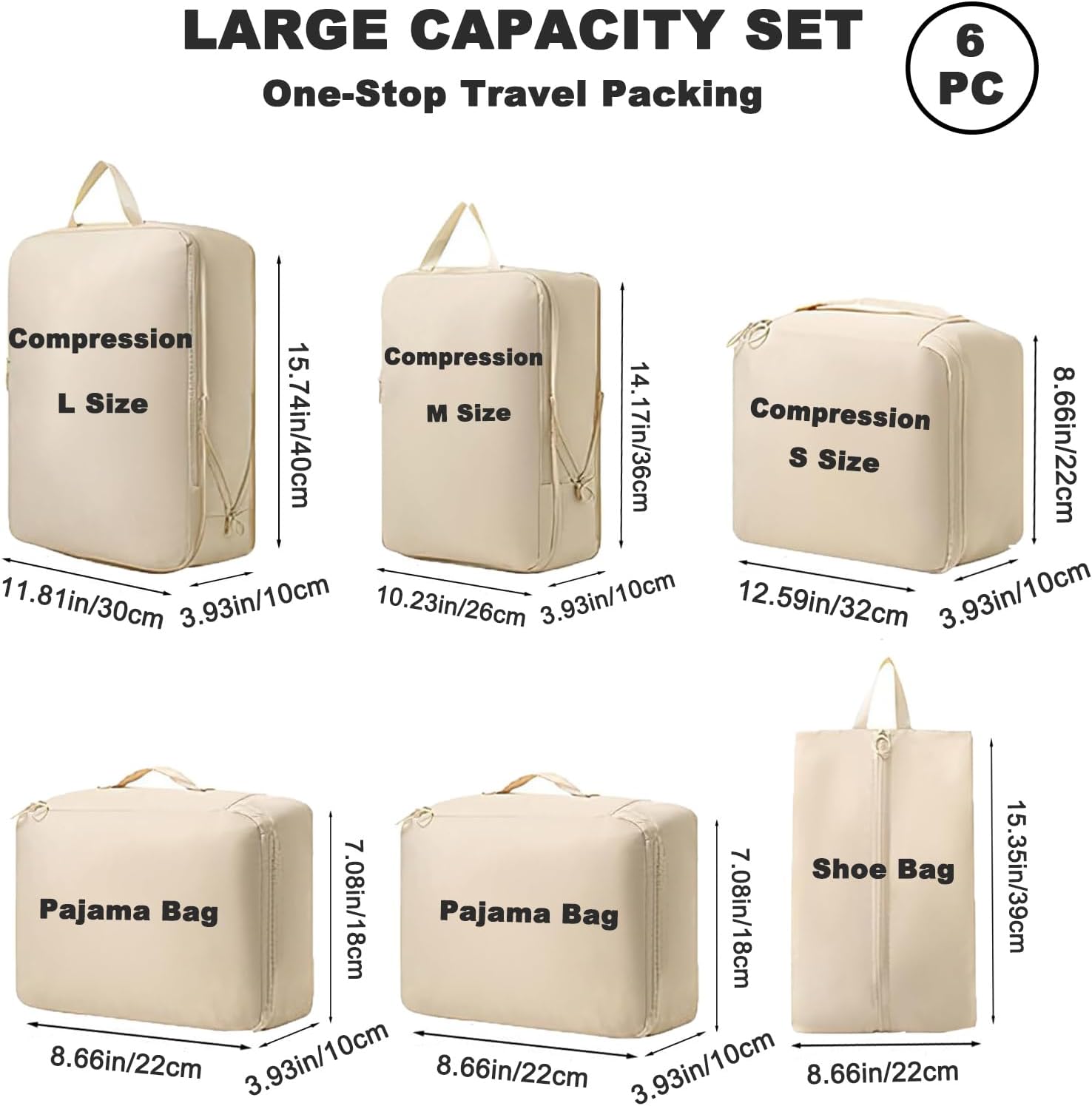 Wmazio 6 Set Compression Packing Cubes for Suitcases, Lightweight Luggage Organizer Bags Set for Travel Essentials, Compressible Expandable Travel Packing Organizer, Travel Cubes for Carry on (Beige) - Image 4