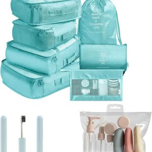 11 Set Packing Cubes for Travel,Gifts for Women Mom,Anti-Tearing Suitcase Organizer for Luggage with Shoe & Hanging Toiletry Bag, Toiletries Travel Bottles, 3 Portable Toothbrush Cases