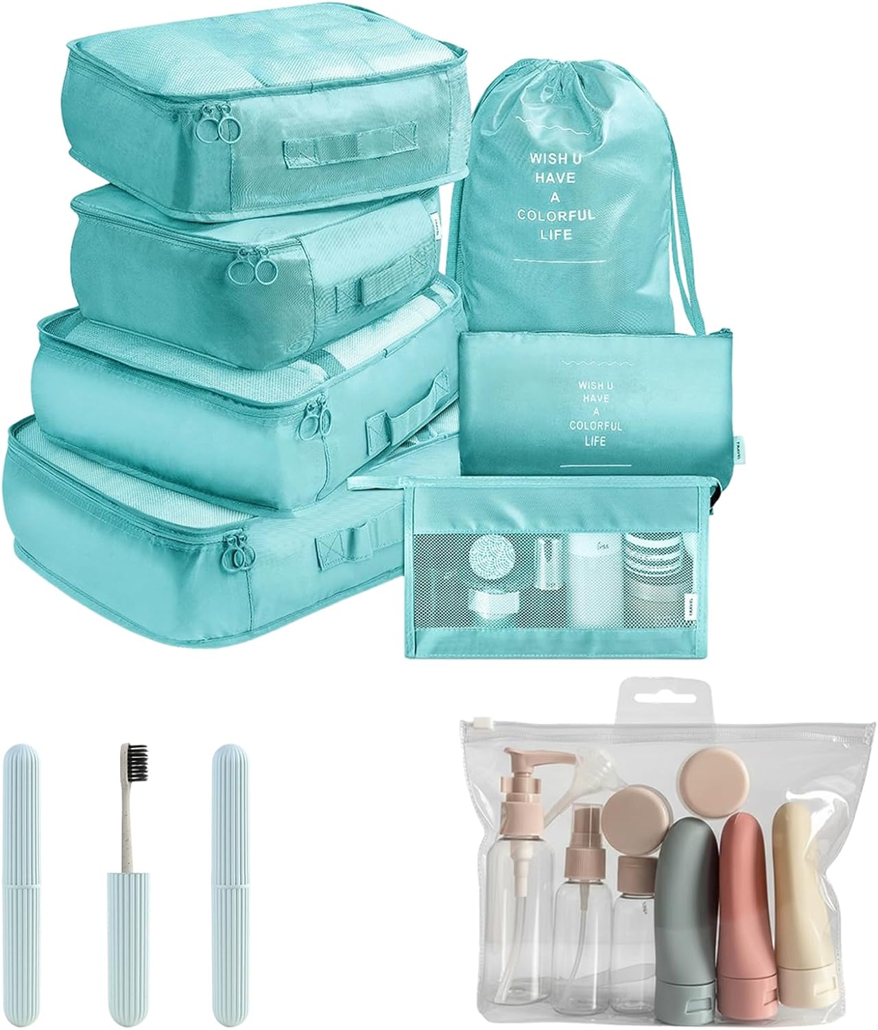 11 Set Packing Cubes for Travel,Gifts for Women Mom,Anti-Tearing Suitcase Organizer for Luggage with Shoe & Hanging Toiletry Bag, Toiletries Travel Bottles, 3 Portable Toothbrush Cases - Image 2