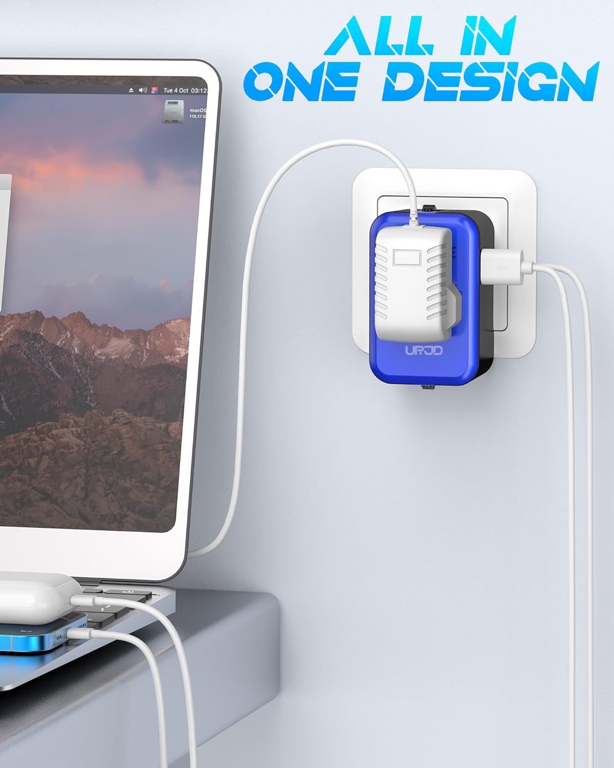 URJD Universal Travel Adapter with (Type C+USB) 2 USB Ports & AC Outlet, International Plug Adapter Converter, Type C/A/G/I All in One Wall Charger Worldwide Travel Adaptor for US to EU UK AUS Asia - Image 3