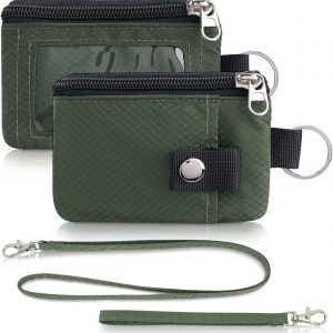 Minimalist Wallet For Mens Womens, Keychain RFID Blocking Zipper Small Wallet with ID Window 2 Lanyards,Water Resistant Travel Cash Card Coin Case Boys Girls