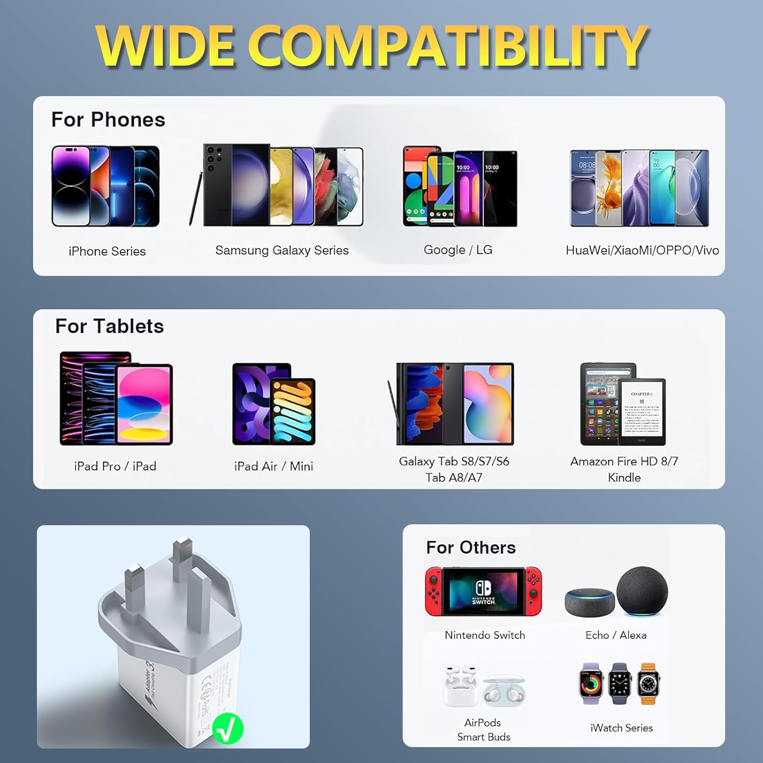 UK Travel Plug Adapter, Type G Plug Adapter 55W 4 Port UK USB C Charger Fast Charging Block UK Ireland Plug Charger for iPhone 17 16 15 14 13 12 11 Pro Max X 8, Galaxy, LG, Pixel, Android - Image 7