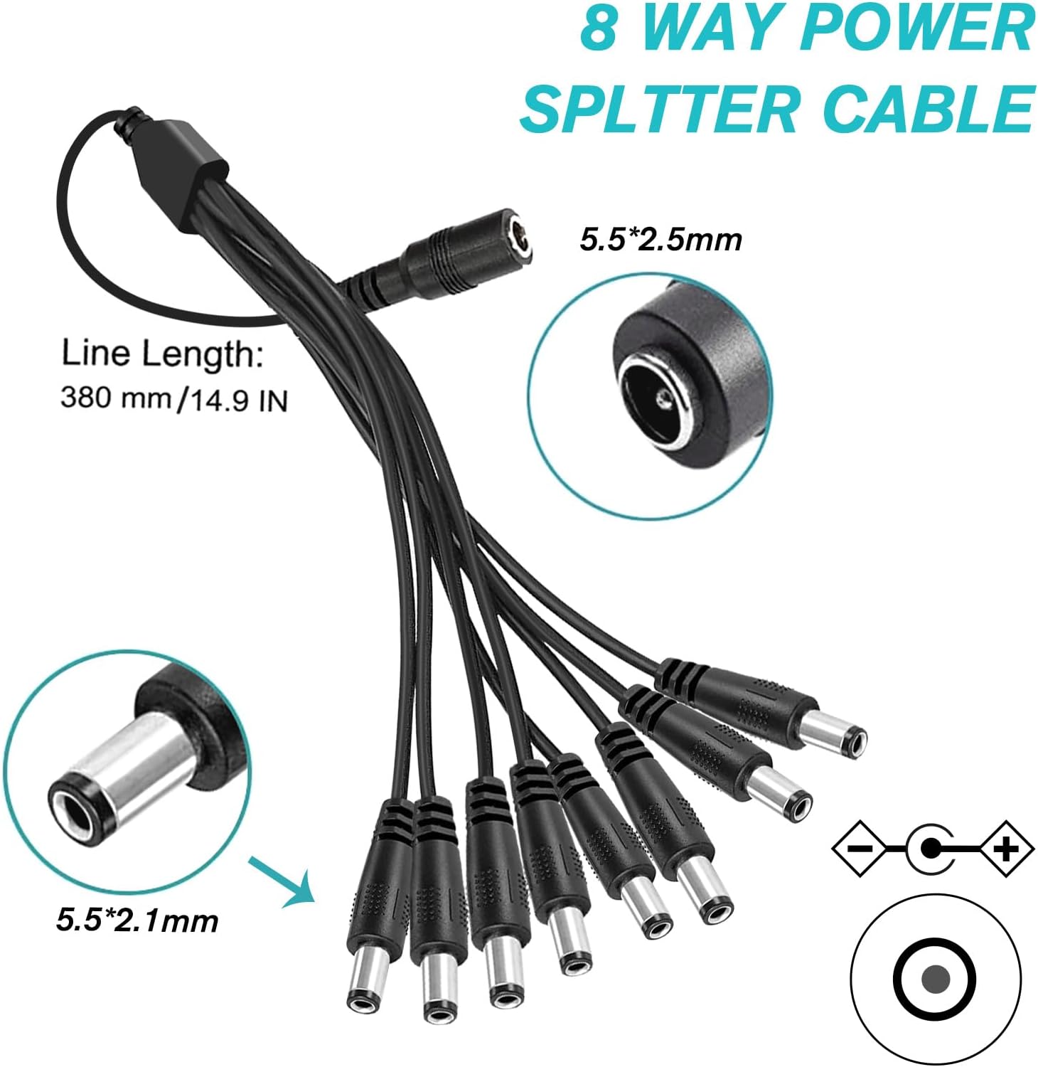 Security Camera Power Supply, CCTV Camera Power Adapter, MAREISA 12V 5A Power Supply for Lorex,Samsung,Q-See,Night Owl,Swann,Annke Cameras and CCTV DVR Surveillance System, with 8-Way Splitter Cable - Image 2